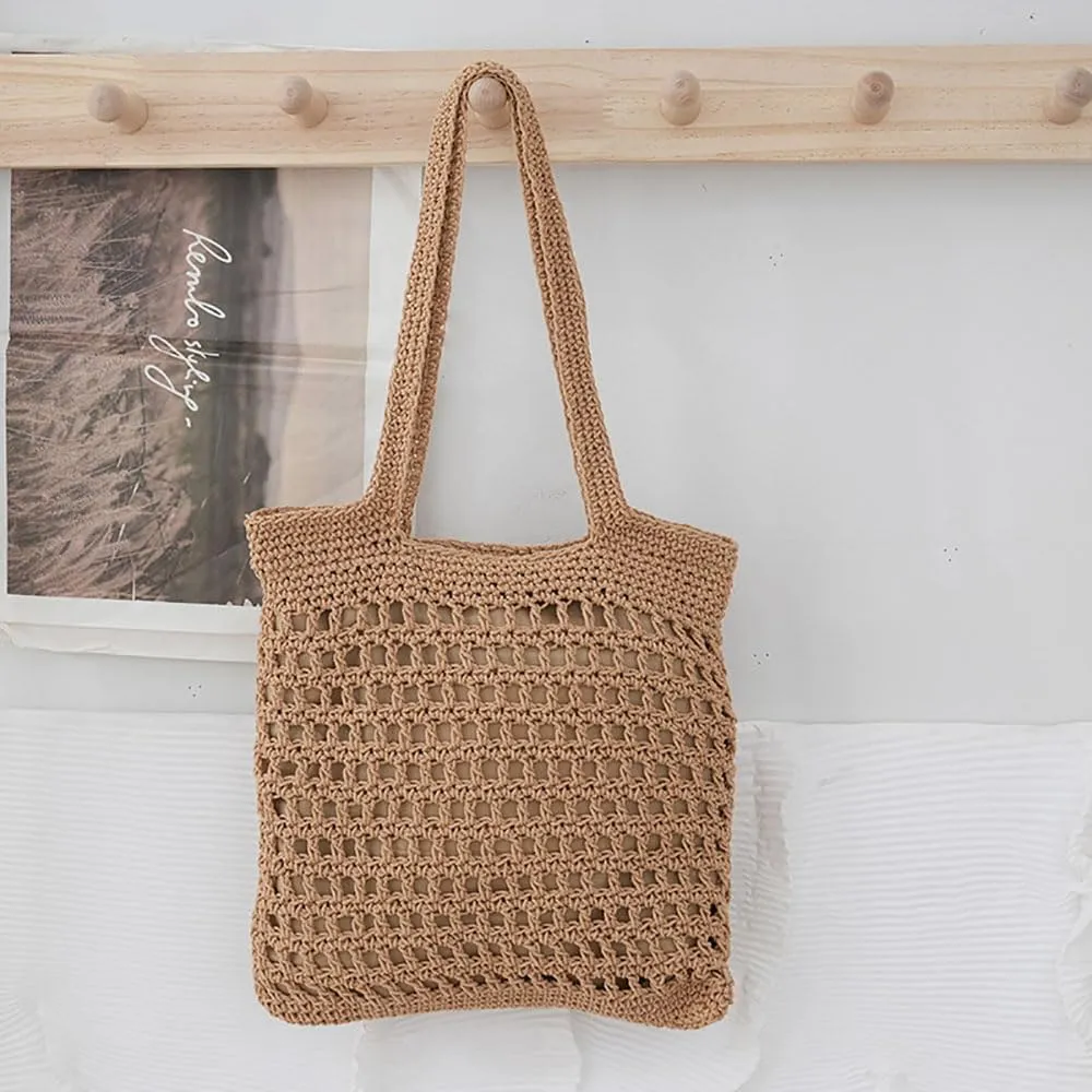 Gogobear Womens Handcrafted Summer Beach Tote Lightweight Woven Straw Shoulder Bag with Zipper