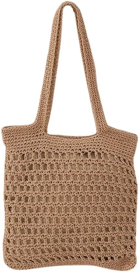 Gogobear Womens Handcrafted Summer Beach Tote Lightweight Woven Straw Shoulder Bag with Zipper