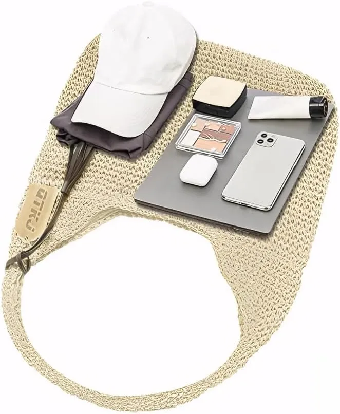 Gogobear Womens Handcrafted Summer Beach Tote Lightweight Woven Straw Shoulder Bag with Zipper