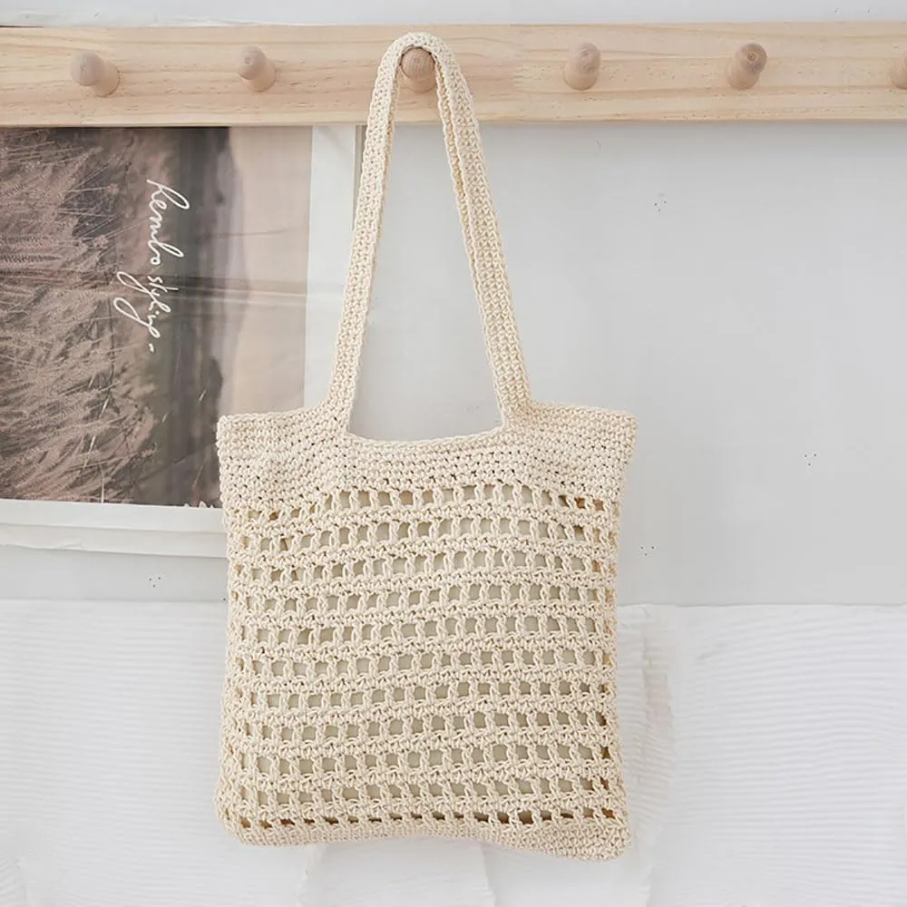 Gogobear Womens Handcrafted Summer Beach Tote Lightweight Woven Straw Shoulder Bag with Zipper