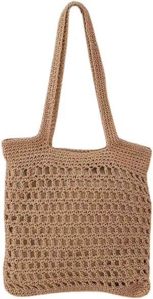 Gogobear Womens Handcrafted Summer Beach Tote Lightweight Woven Straw Shoulder Bag with Zipper