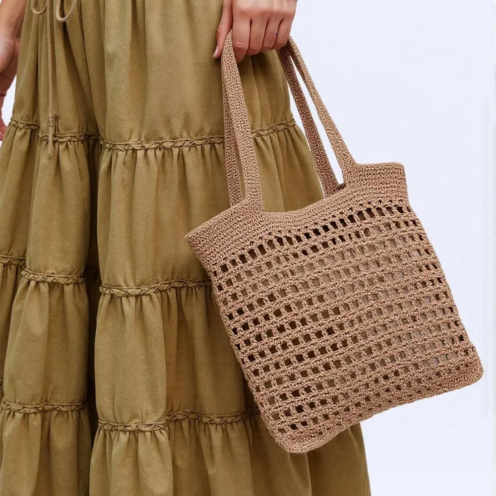 Gogobear Womens Handcrafted Summer Beach Tote Lightweight Woven Straw Shoulder Bag with Zipper
