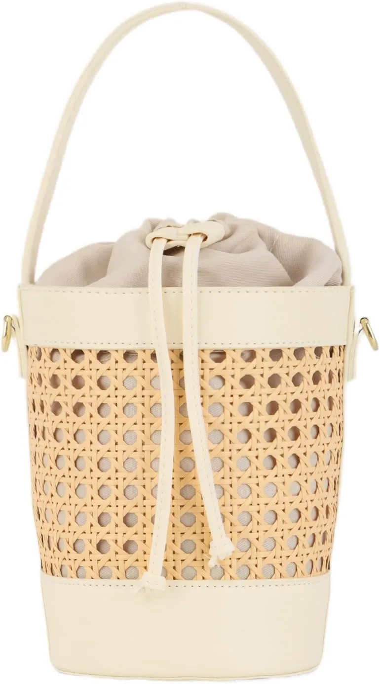 GOKTOW Rattan Purse Bucket Bag for Women,Straw Beach Bucket Tote Bag Summer Vacation Holiday 2024
