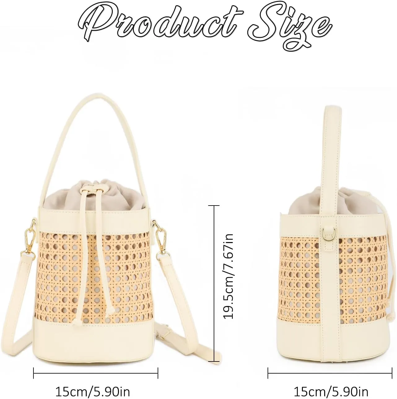 GOKTOW Rattan Purse Bucket Bag for Women,Straw Beach Bucket Tote Bag Summer Vacation Holiday 2024