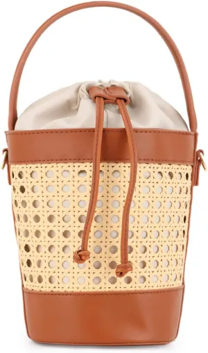 GOKTOW Rattan Purse Bucket Bag for Women,Straw Beach Bucket Tote Bag Summer Vacation Holiday 2024