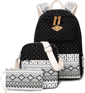 goldwheat Canvas Print Backpack Cute Teen Backpacks for Girls School Bag with Lunch Bag
