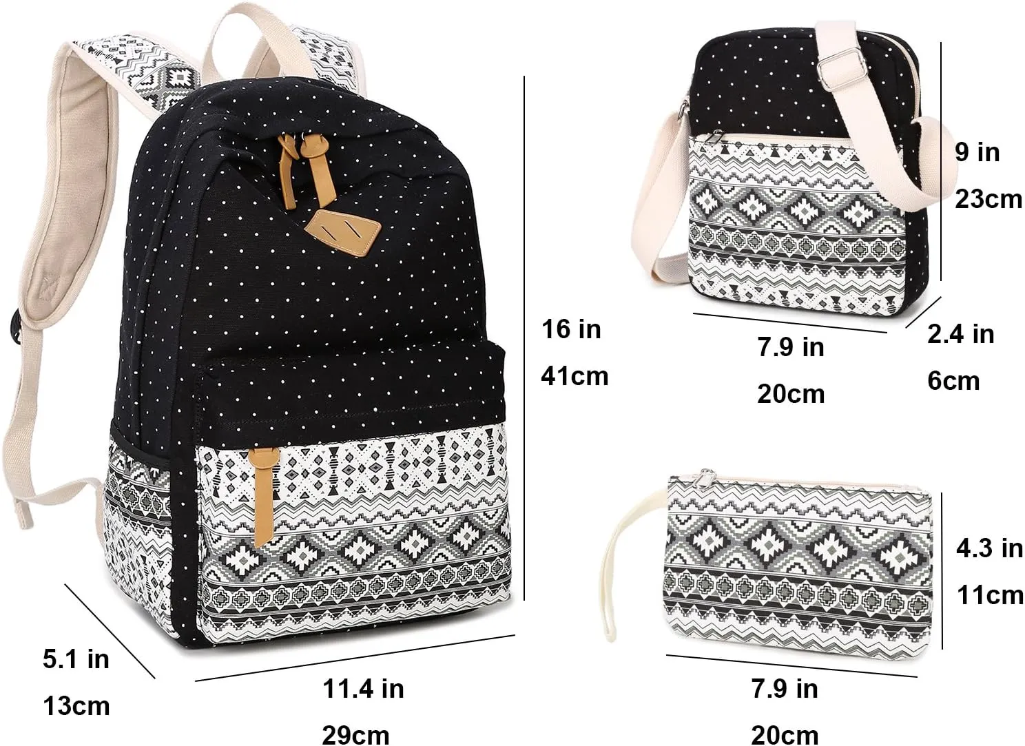 goldwheat Canvas Print Backpack Cute Teen Backpacks for Girls School Bag with Lunch Bag
