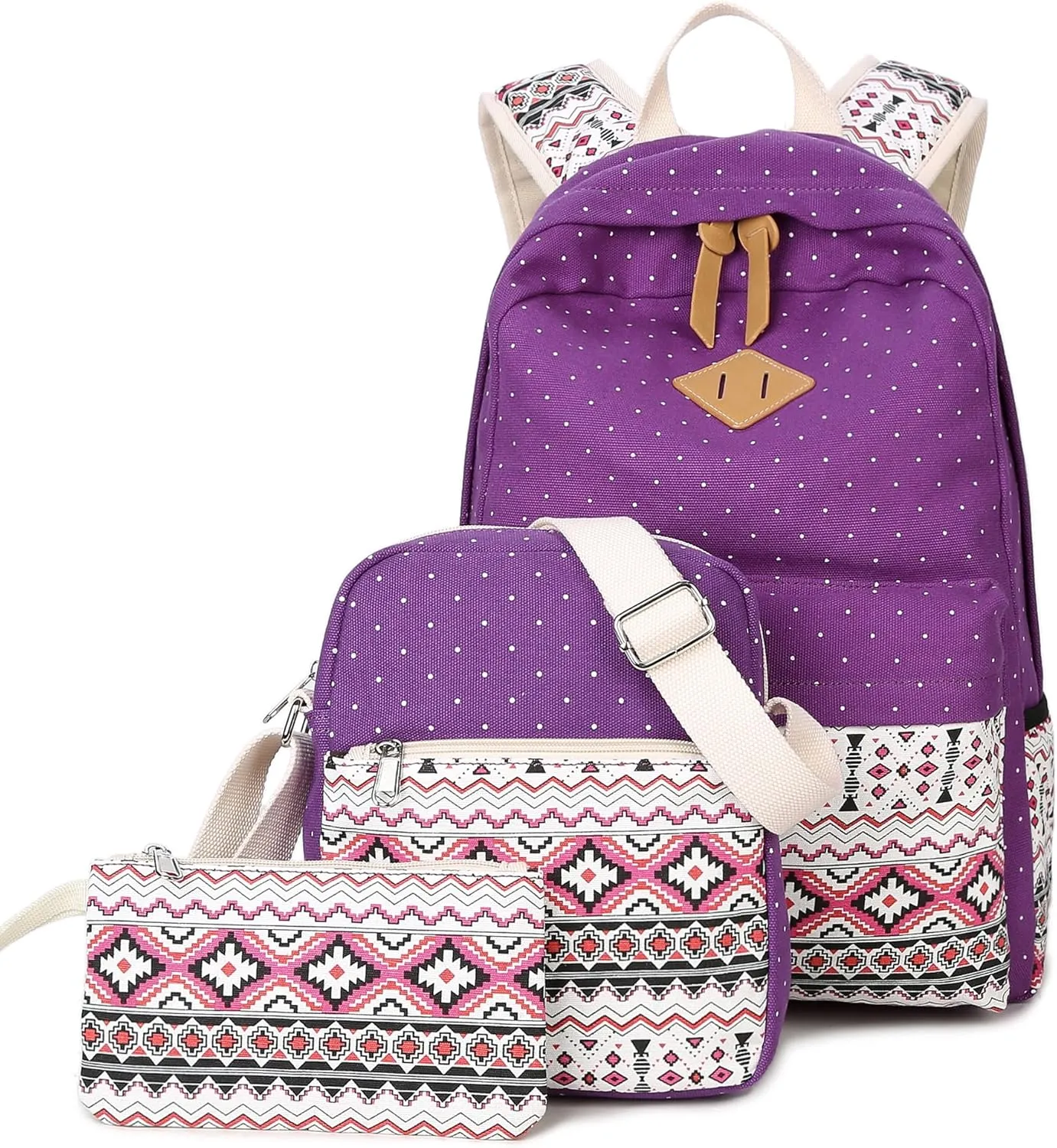 goldwheat Canvas Print Backpack Cute Teen Backpacks for Girls School Bag with Lunch Bag
