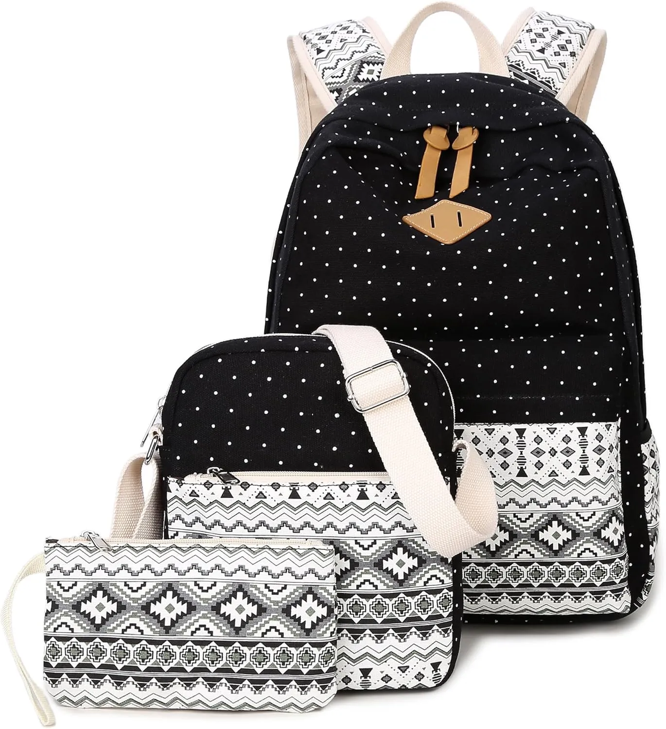 goldwheat Canvas Print Backpack Cute Teen Backpacks for Girls School Bag with Lunch Bag