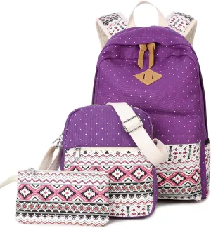 goldwheat Canvas Print Backpack Cute Teen Backpacks for Girls School Bag with Lunch Bag