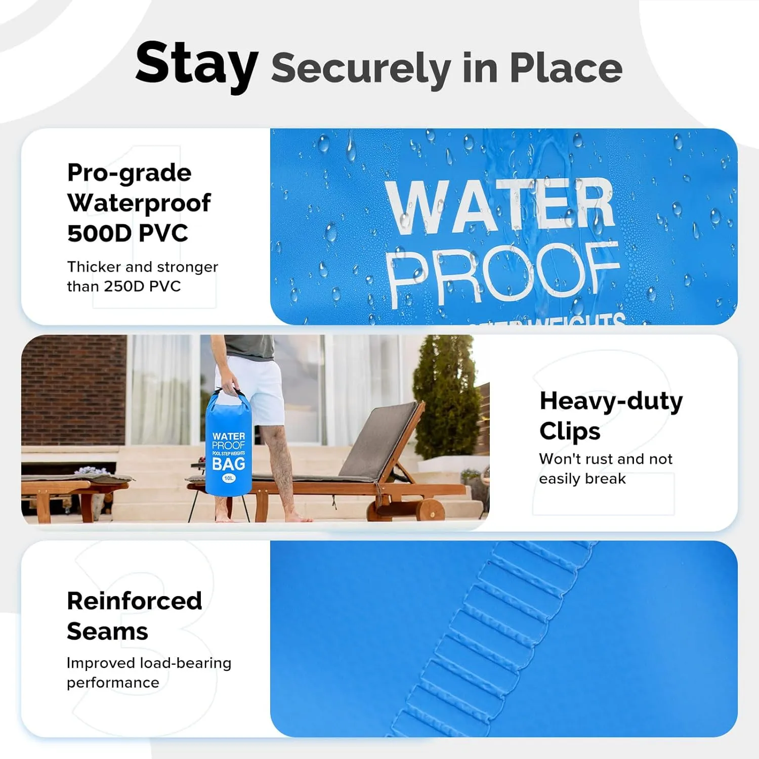 Goovilla Pool Ladder Weights Universal | 2 Pack 20L 500D PVC Waterproof Tear-Resistance Sand Bags for Above Ground Pools Steps | Easy to Fill and Seal with Strong Handle and 4 Straps (Sky Blue)