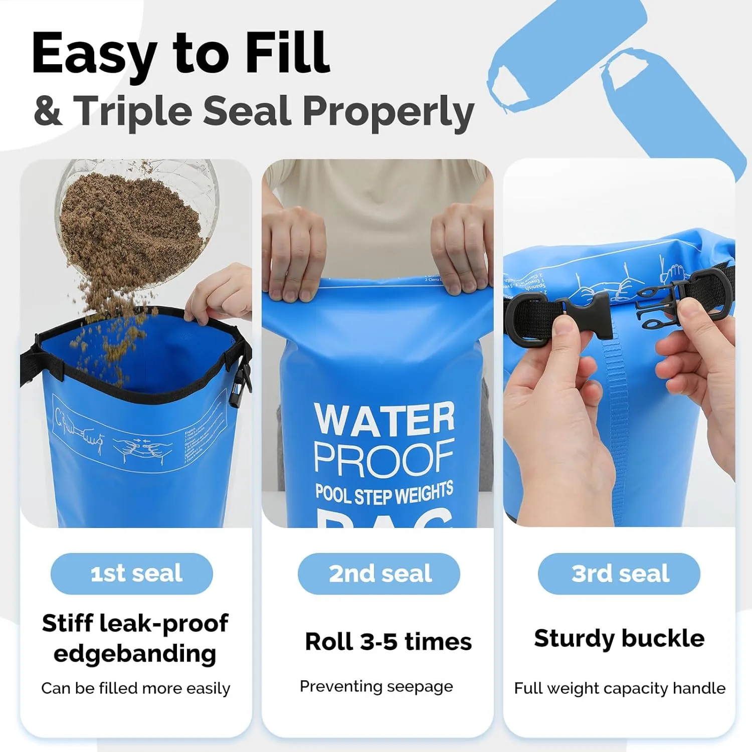 Goovilla Pool Ladder Weights Universal | 2 Pack 20L 500D PVC Waterproof Tear-Resistance Sand Bags for Above Ground Pools Steps | Easy to Fill and Seal with Strong Handle and 4 Straps (Sky Blue)