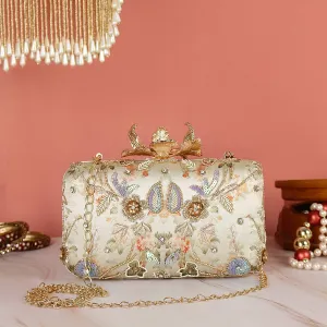 gorgeous handmade printed embroidery designer clutch
