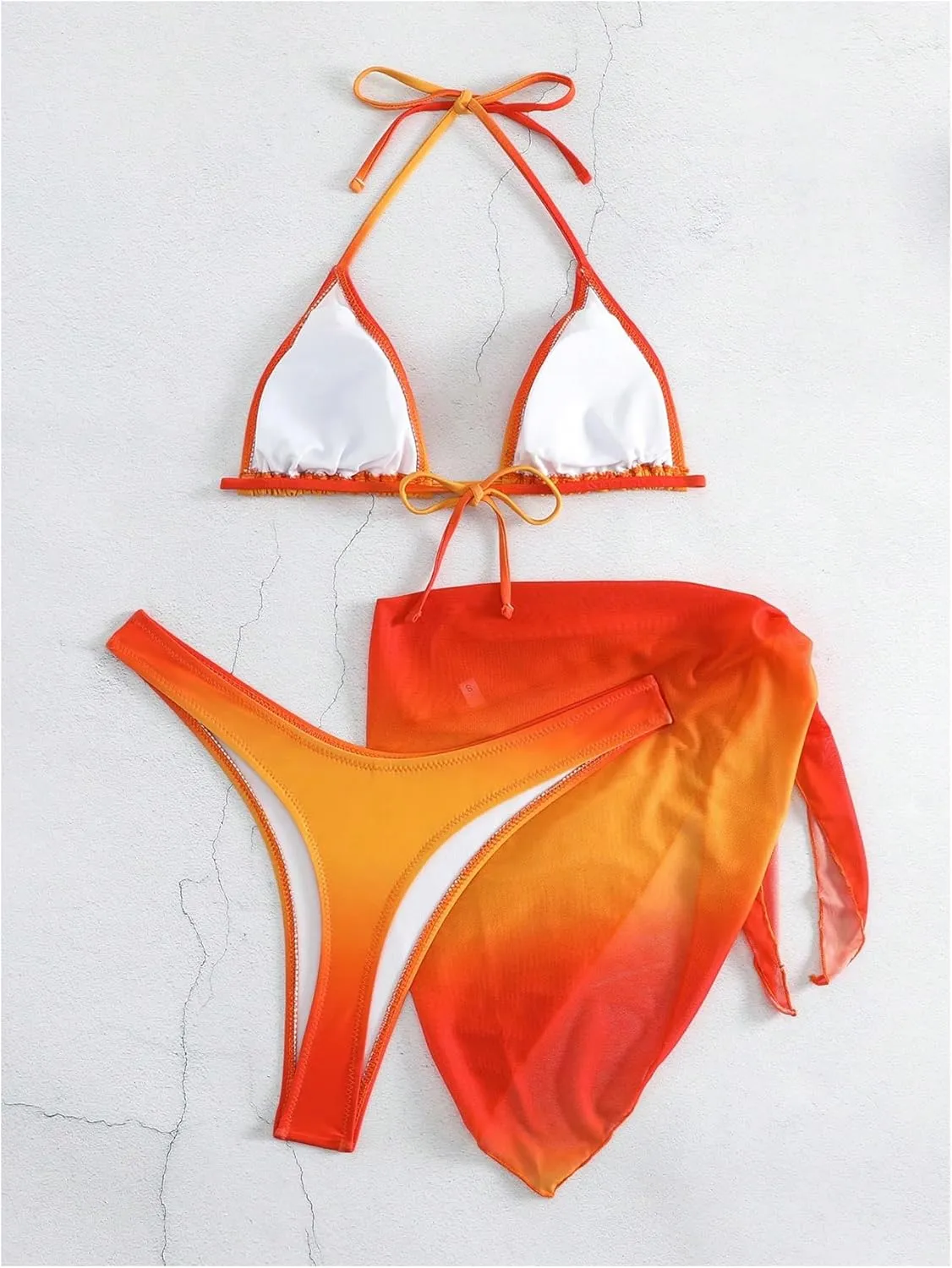 GORGLITTER Women's 3 Piece Swimsuits Triangle Bikini Set with Mesh Cover Up Beach Skirt