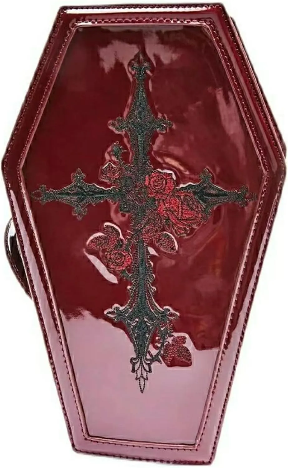 Goth Makeup Bag Punk Coffin Handbags Retro Gothic Leather Make Up Bag Red Cosmetic Bag Coffin Purse Goth Make Up （Red）, 10.6*5.9*5.1in, DANCINGUP02