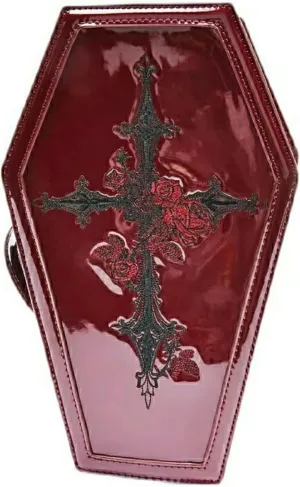 Goth Makeup Bag Punk Coffin Handbags Retro Gothic Leather Make Up Bag Red Cosmetic Bag Coffin Purse Goth Make Up （Red）, 10.6*5.9*5.1in, DANCINGUP02