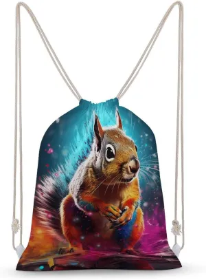 Graffiti Cute Chipmunk Drawstring Backpack Cute String Bag Canvas Daypack Travel Sackpack 30x40cm