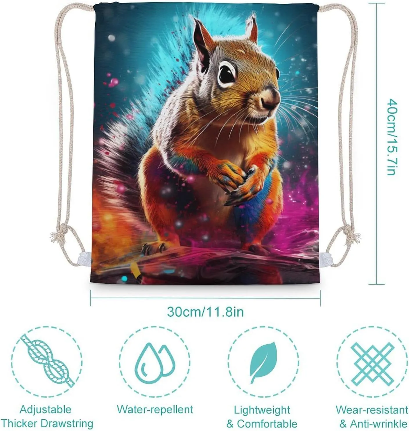 Graffiti Cute Chipmunk Drawstring Backpack Cute String Bag Canvas Daypack Travel Sackpack 30x40cm