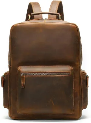 Grain Leather Backpack for Men Laptop Bag Business Work Hiking Daypack(E)