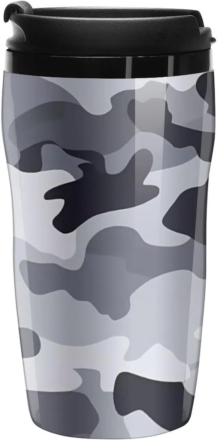 Gray Camouflage Coffee Mug with Lid Portable Tumbler Water Bottle for Travel Business 250ml