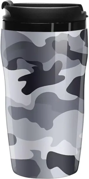 Gray Camouflage Coffee Mug with Lid Portable Tumbler Water Bottle for Travel Business 250ml