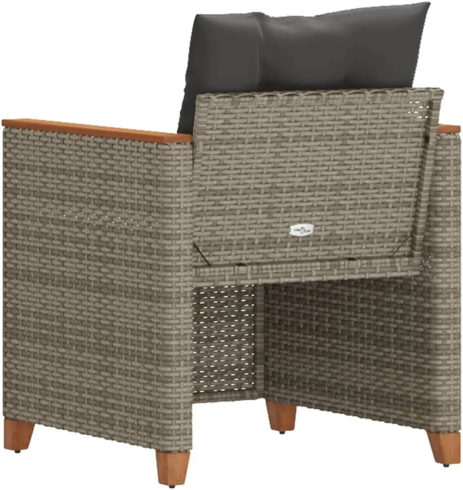 Gray PE Rattan Patio Chair with Removable Cushions, Outdoor Lounge Furniture with Steel Frame and Acacia Wood Base for Backyard Poolside Beach Camping (24"x26.4"x27.2")