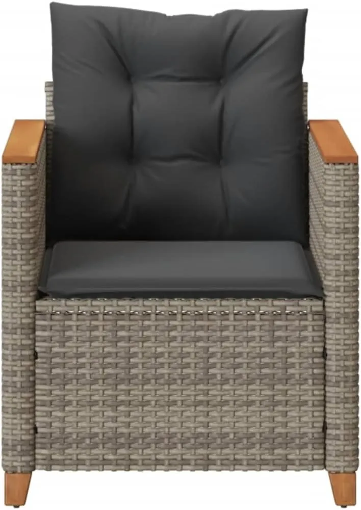 Gray PE Rattan Patio Chair with Removable Cushions, Outdoor Lounge Furniture with Steel Frame and Acacia Wood Base for Backyard Poolside Beach Camping (24"x26.4"x27.2")