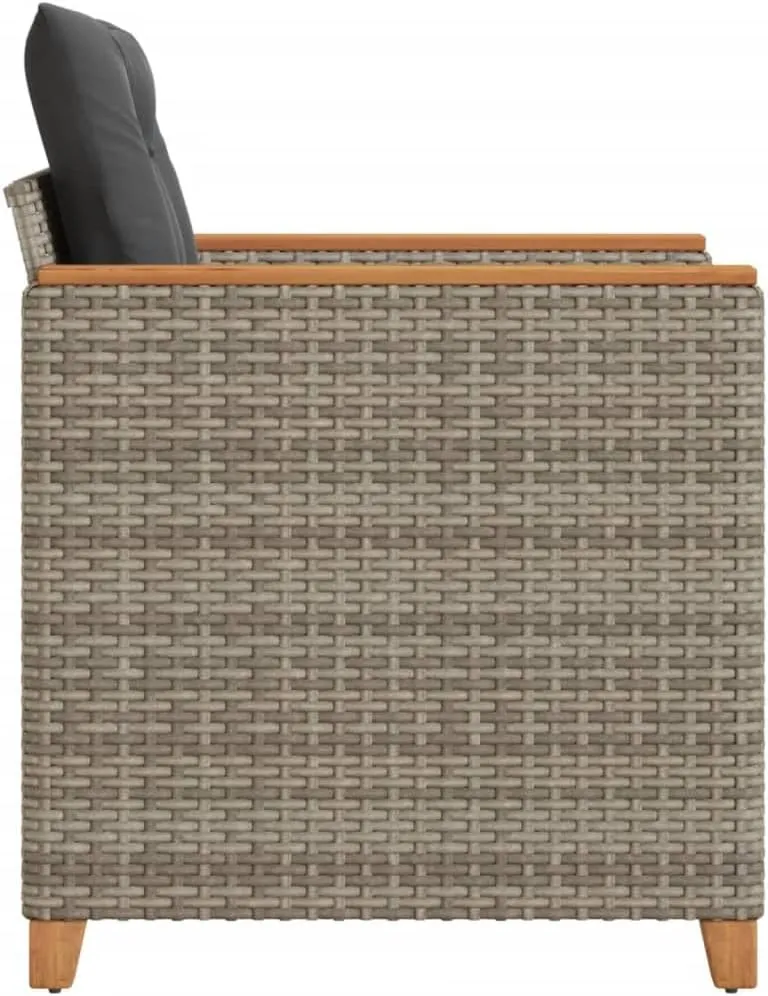 Gray PE Rattan Patio Chair with Removable Cushions, Outdoor Lounge Furniture with Steel Frame and Acacia Wood Base for Backyard Poolside Beach Camping (24"x26.4"x27.2")