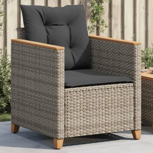 Gray PE Rattan Patio Chair with Removable Cushions, Outdoor Lounge Furniture with Steel Frame and Acacia Wood Base for Backyard Poolside Beach Camping (24"x26.4"x27.2")