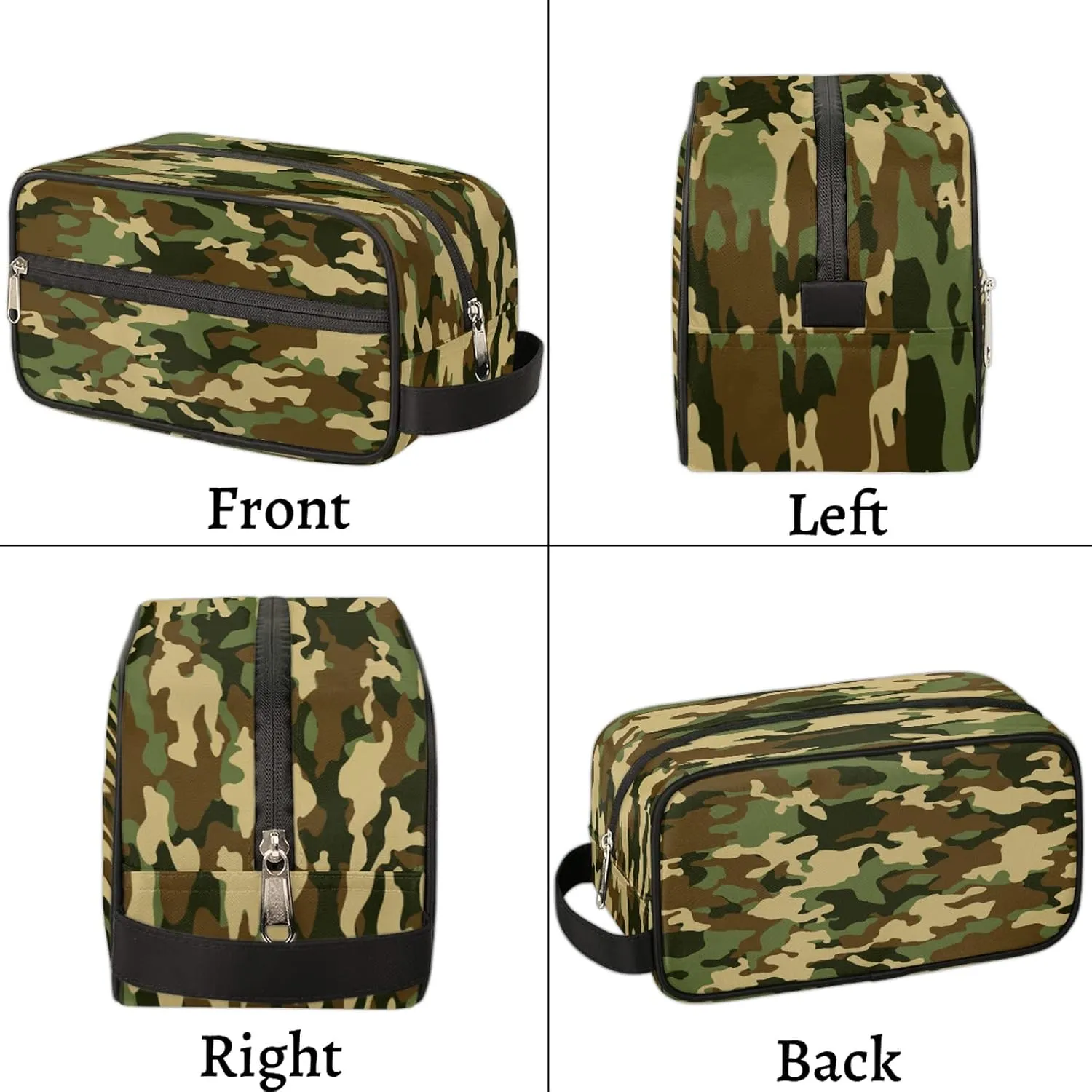 Green Camo Portable Travel Toiletry Bag, Geometry Camouflage Print Dopp Kit Cosmetic Organizer Makeup Bag Shower Shaving Bag for Men Women