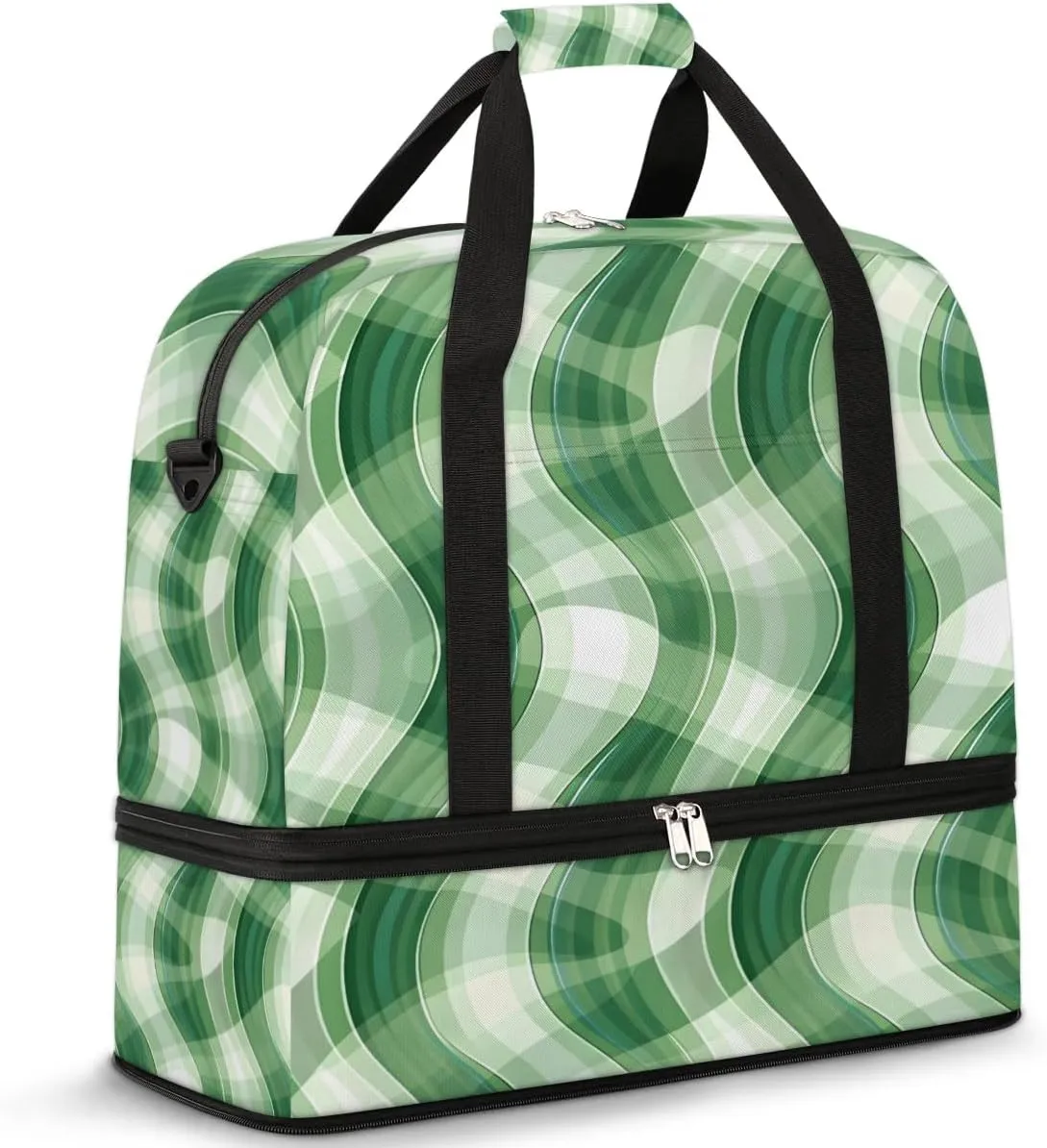 Green Creative Curves Travel Duffel Bag for Women Men Weekender Overnight Bag with Shoe Compartment Foldable Sports Gym Luggage Bag