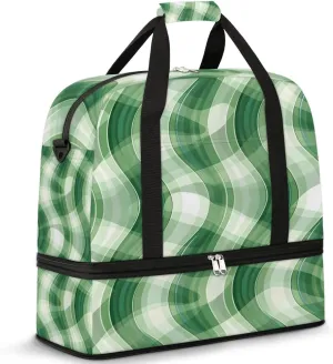 Green Creative Curves Travel Duffel Bag for Women Men Weekender Overnight Bag with Shoe Compartment Foldable Sports Gym Luggage Bag