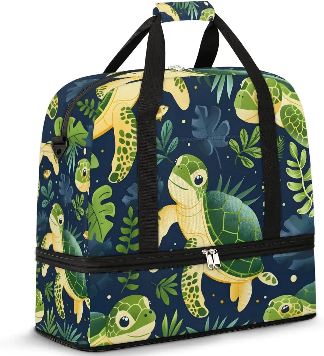 Green Sea Turtle Ocean Travel Duffel Bag for Women Men Weekender Overnight Bag with Shoe Compartment Foldable Sports Gym Luggage Bag