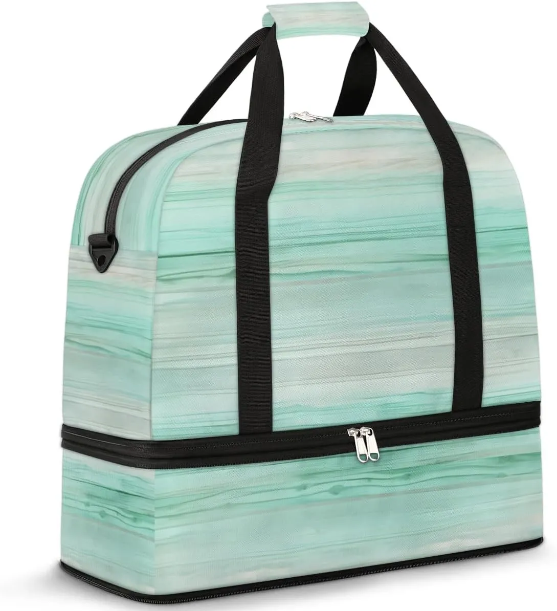 Green Wooden Grain Travel Duffel Bag for Women Men Weekender Overnight Bag with Shoe Compartment Foldable Sports Gym Luggage Bag