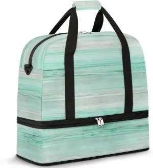 Green Wooden Grain Travel Duffel Bag for Women Men Weekender Overnight Bag with Shoe Compartment Foldable Sports Gym Luggage Bag