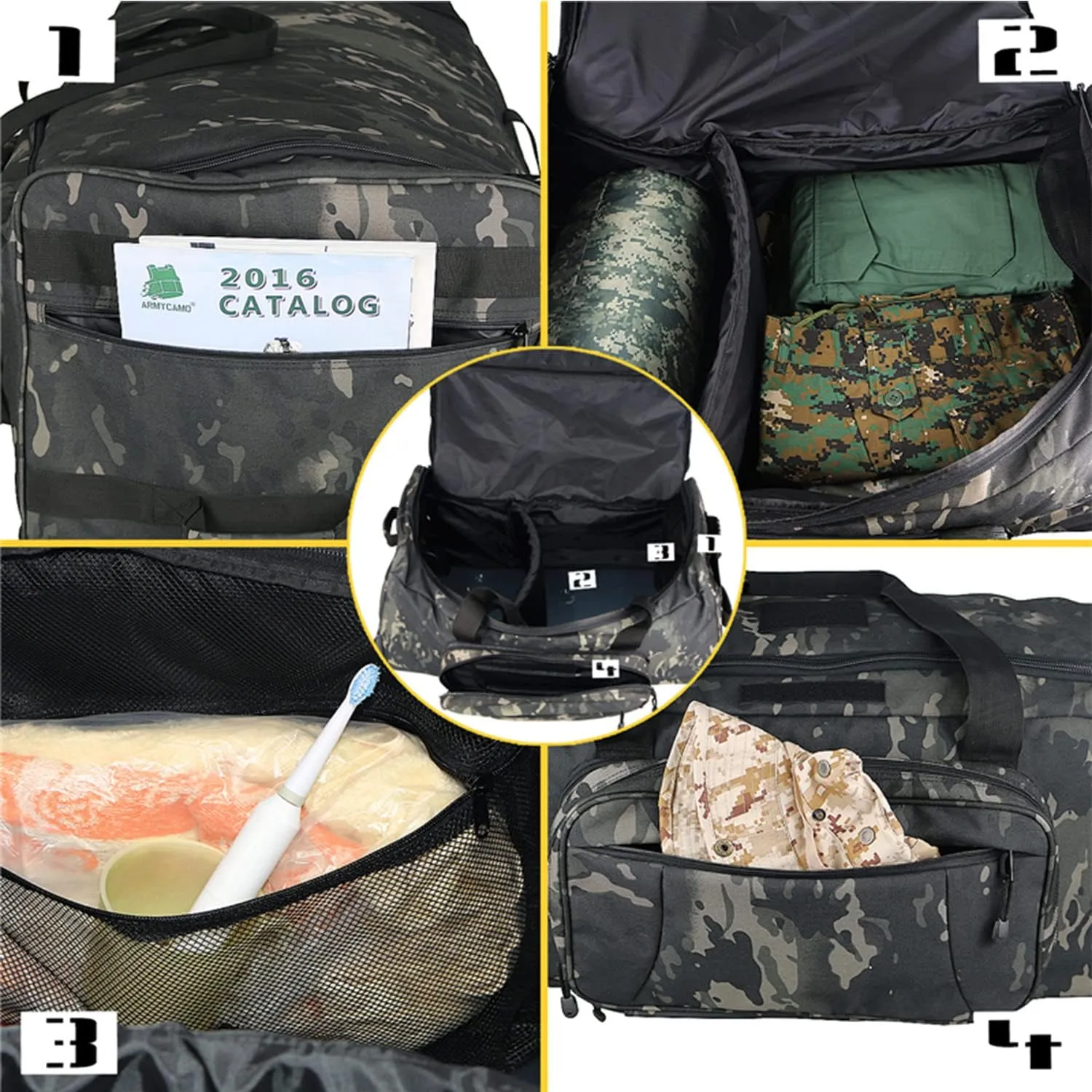 Greencity Duffel Bag Wheels Rolling Deployment Wheeled Military Suitcase Heavy-Duty Extra large deployment bag Capacity 32 Inch，Black Camo