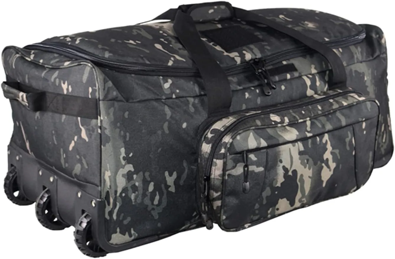 Greencity Duffel Bag Wheels Rolling Deployment Wheeled Military Suitcase Heavy-Duty Extra large deployment bag Capacity 32 Inch，Black Camo