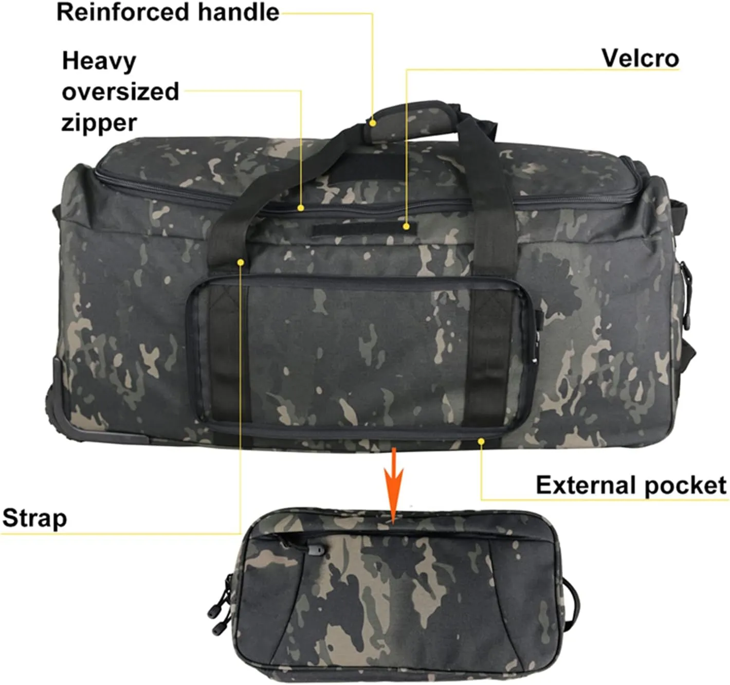 Greencity Duffel Bag Wheels Rolling Deployment Wheeled Military Suitcase Heavy-Duty Extra large deployment bag Capacity 32 Inch，Black Camo