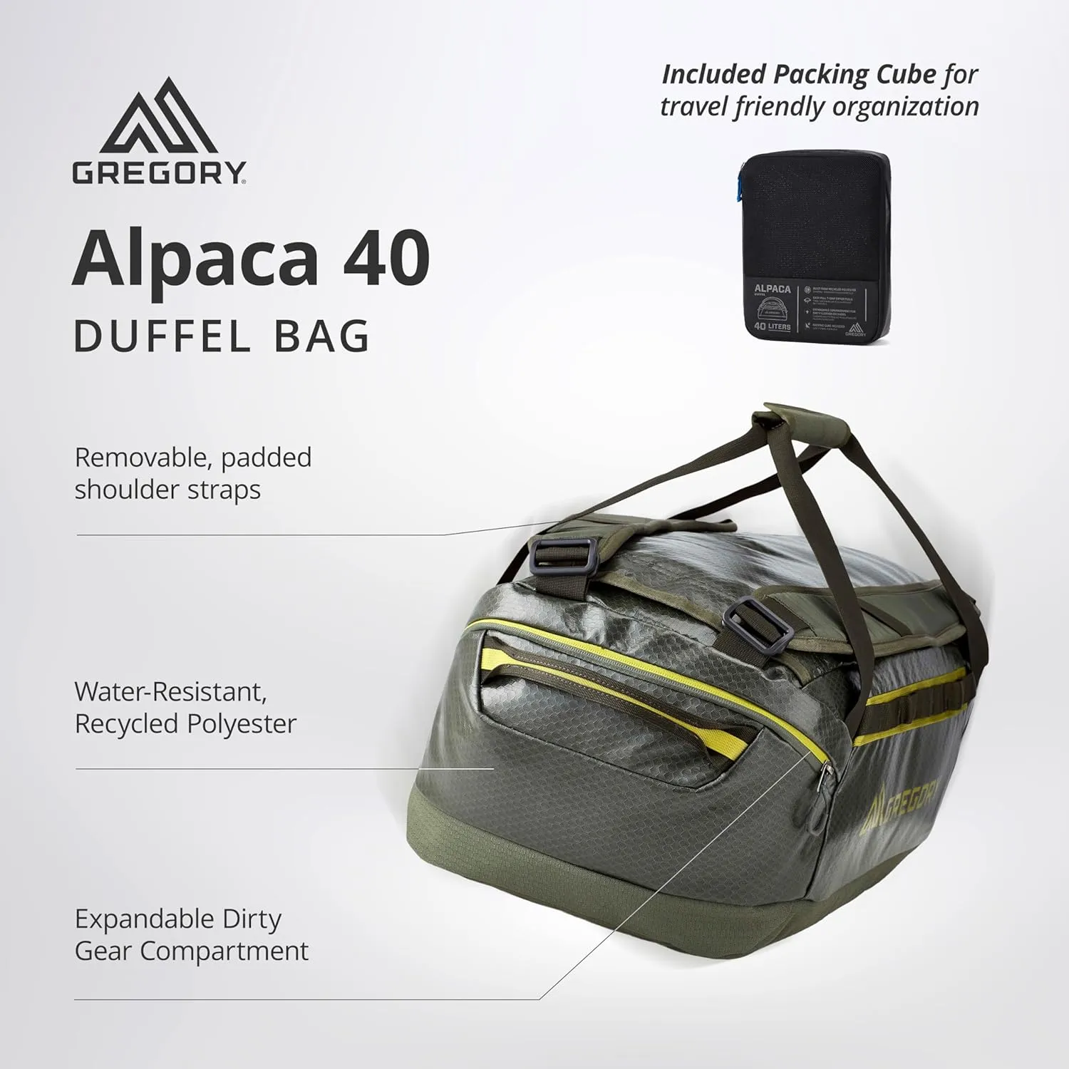Gregory Alpaca 40L Water-Resistant Adventure Travel/Gear Organization Duffel Bag with Packing Cube Included, Redrock