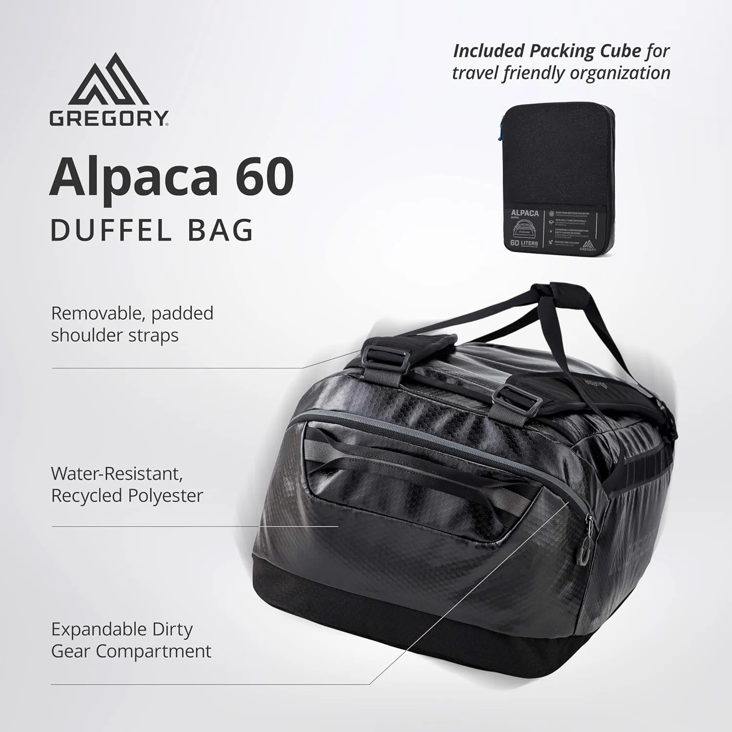 Gregory Alpaca 60L Water-Resistant Adventure Travel/Gear Organization Duffel Bag with Packing Cube Included, Slate Blue