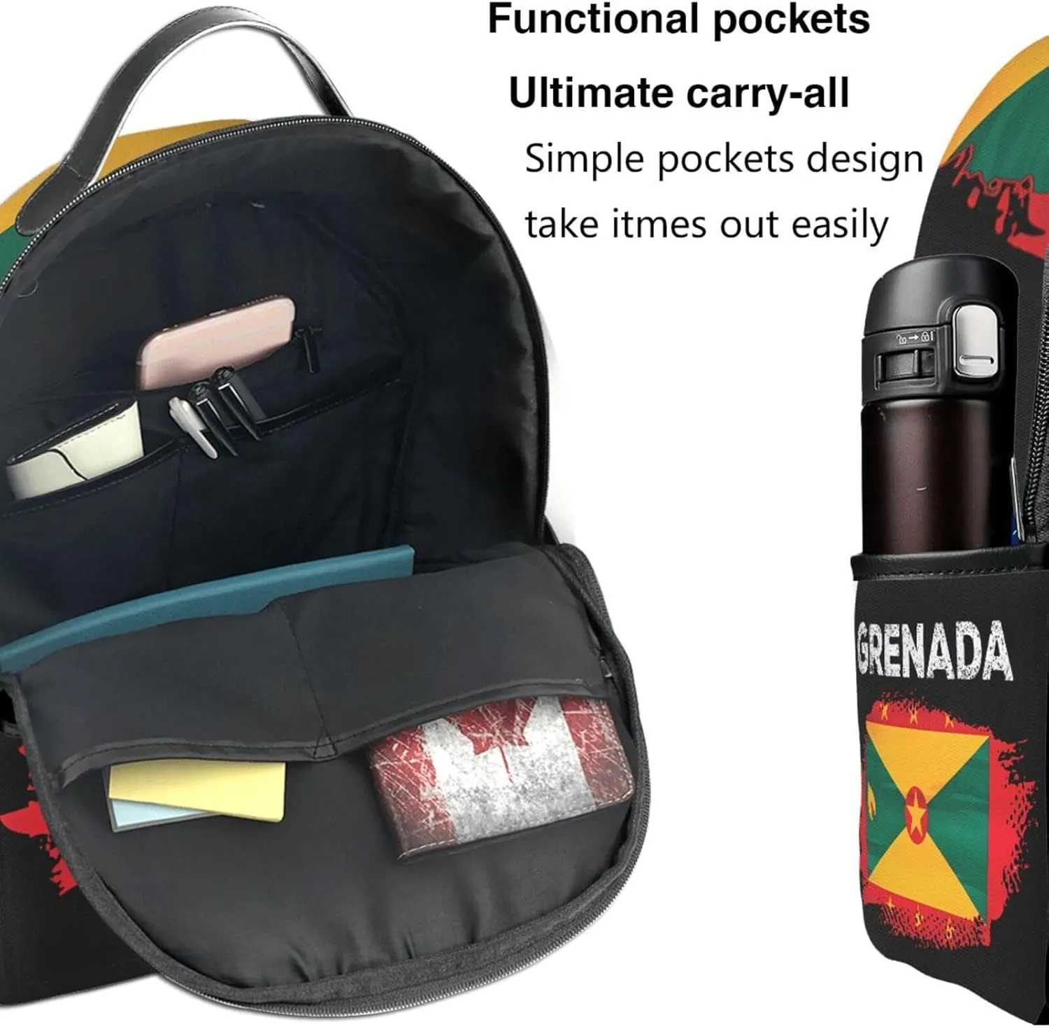 Grenada Flag Grenadian Proud Roots Casual Backpacks Laptop Backpack Carry-on Daypack Sports Travel Rucksack Lightweight Working Bag for Outdoor Hiking Cycling Walking