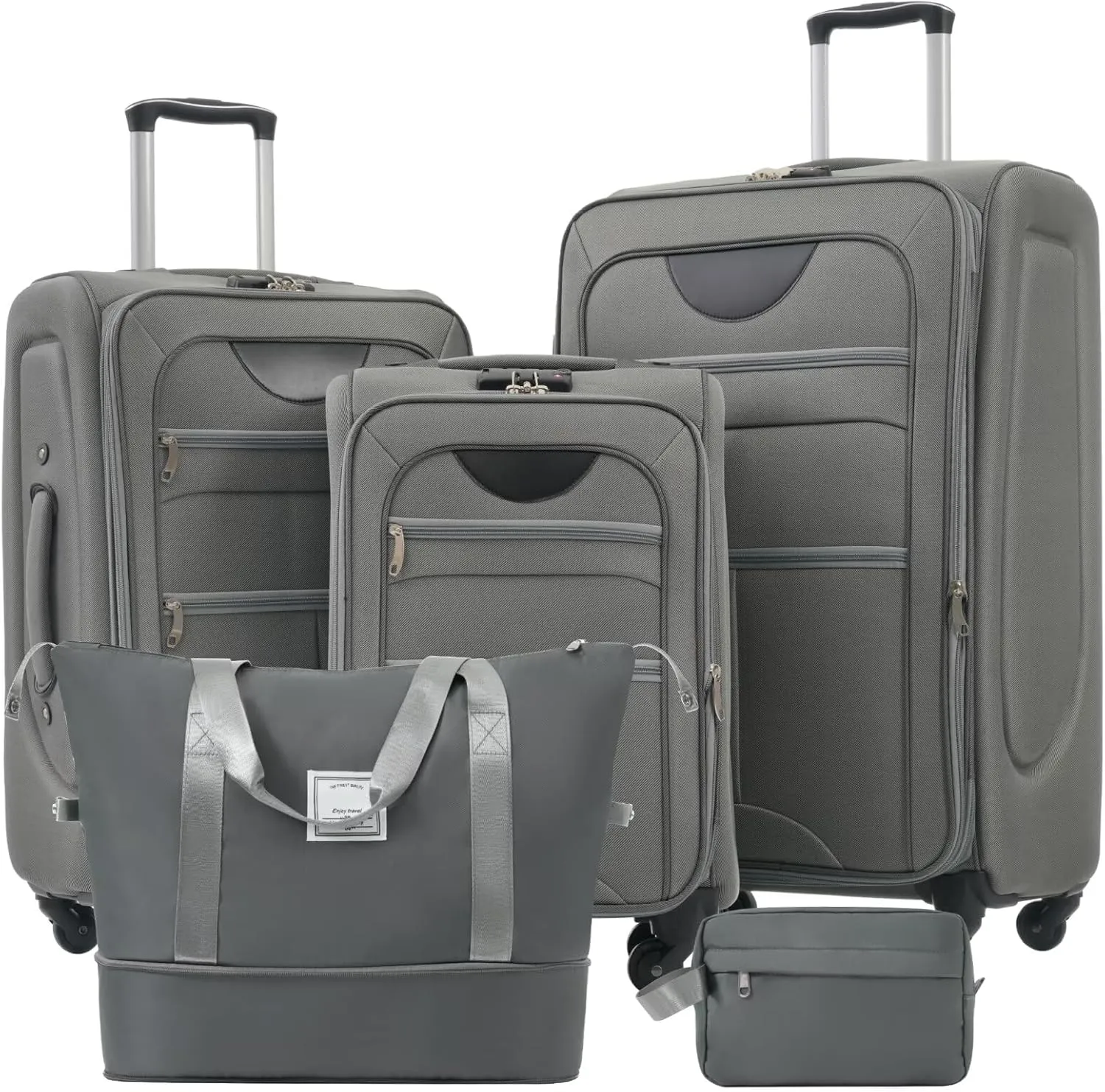 Grey Luggage Sets 5 Piece Suitcases with Wheels, Travel Suitcase Set Lightweight ABS Soft Case Luggage with TSA Lock Spinner Wheels Durable Luggage (Grey, 20" 24" 28")