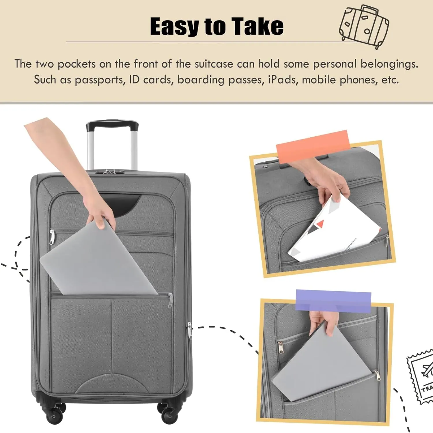 Grey Luggage Sets 5 Piece Suitcases with Wheels, Travel Suitcase Set Lightweight ABS Soft Case Luggage with TSA Lock Spinner Wheels Durable Luggage (Grey, 20" 24" 28")
