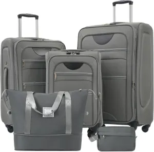 Grey Luggage Sets 5 Piece Suitcases with Wheels, Travel Suitcase Set Lightweight ABS Soft Case Luggage with TSA Lock Spinner Wheels Durable Luggage (Grey, 20" 24" 28")