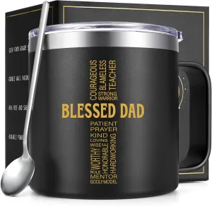 Gtmileo Dad Gifts from Daughter Son, Blessed Dad - 14OZ Stainless Steel Insulated Coffee Mug, Gifts Fathers Day from Daughter, Birthday Gifts for Dad Father Husband Men, Christian Gifts for Men(Black)