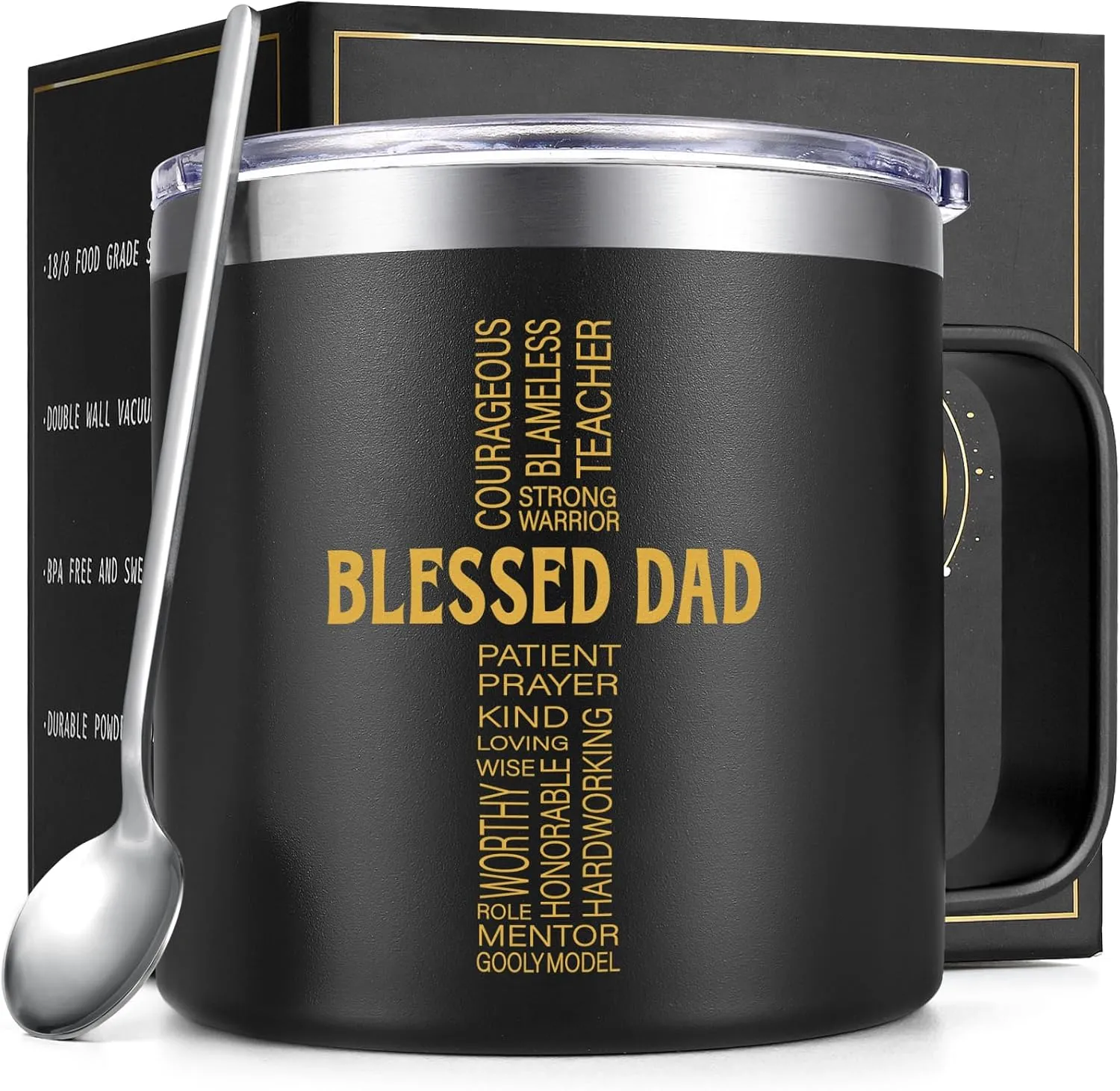 Gtmileo Dad Gifts from Daughter Son, Blessed Dad - 14OZ Stainless Steel Insulated Coffee Mug, Gifts Fathers Day from Daughter, Birthday Gifts for Dad Father Husband Men, Christian Gifts for Men(Black)