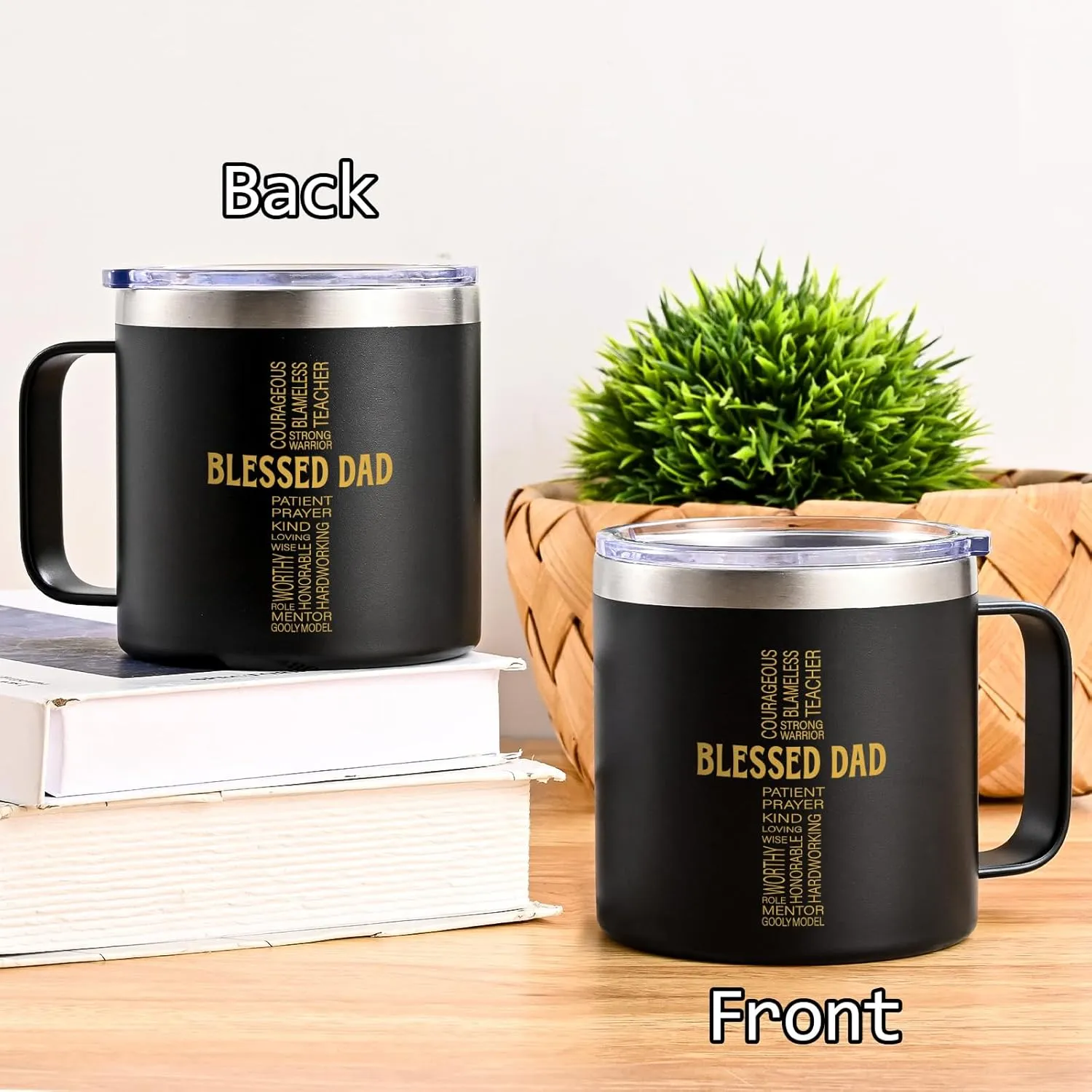 Gtmileo Dad Gifts from Daughter Son, Blessed Dad - 14OZ Stainless Steel Insulated Coffee Mug, Gifts Fathers Day from Daughter, Birthday Gifts for Dad Father Husband Men, Christian Gifts for Men(Black)