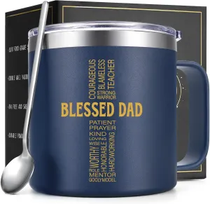 Gtmileo Dad Gifts from Daughter Son, Blessed Dad - 14OZ Stainless Steel Insulated Coffee Mug, Gifts for Dad, Fathers Day From Daughter, Christian Gifts for Dad Men, Christmas Gifts for Dad(Darkblue)