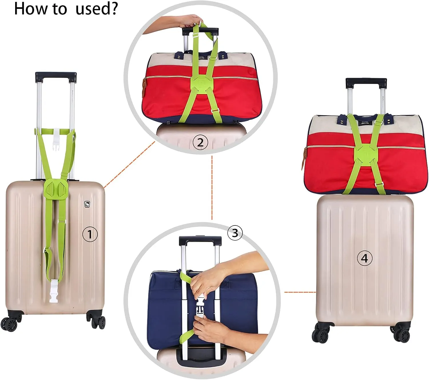GUANJUNX Luggage Straps Bag Bungees for Add a Bag Easy to Travel Suitcase Elastic Strap Belt Long Green (Gb-002)