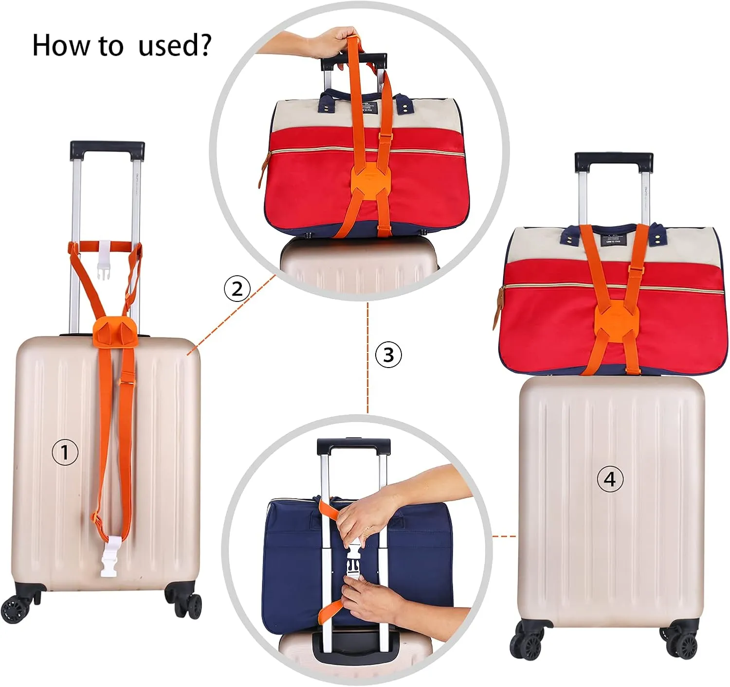 GUANJUNX Luggage Straps Bag Bungees for Add a Bag Easy to Travel Suitcase Elastic Strap Belt Long Orange L Orange Gb-0021